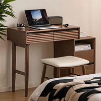 Coiffeuse compacte en bois de chêne avec tiroirs cannelés et armoire latérale, table de maquillage peu encombrante pour la vente en gros