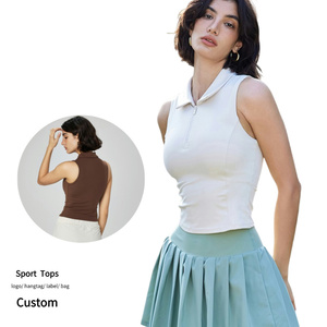 Débardeur de sport pour femmes en gros, sans manches, pour la course à pied et le yoga, avec coussinets de poitrine amovibles, vêtements de sport, débardeur de fitness, demi-zip, veste de sport pour femmes - Product Image 1