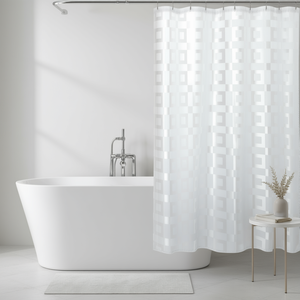 Cortina de ducha de tela DAMA, 120x200 cm, decoración de baño con patrón geométrico - Product Image 3