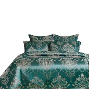 ผ้าไหมเช่นผ้าคลุมเตียงหรูหราชุดเครื่องนอน100% โพลีเอสเตอร์คิงไซส์ชุดเครื่องนอน