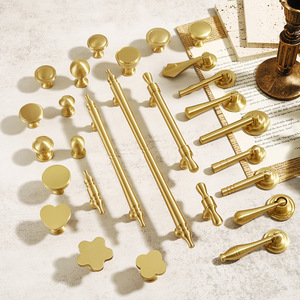 Solid Brass Cabinet Door Handle Single Hole Gold Color Lever Style Minimalist Design For Drawer Wardrobe Furniture Hardware - Product Image 2