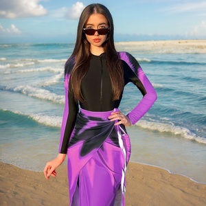 Burkinis conservateurs <span class=keywords><strong>Ezan</strong></span> du Moyen-Orient, ensemble 3 pièces avec haut à manches longues, pantalon et jupe dégradée - Matière Spandex/Polyester - Product Image 3