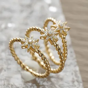 H & F原装14k纯金戒指复古天然钻石简约设计女孩锤星14克拉戒指时尚饰品