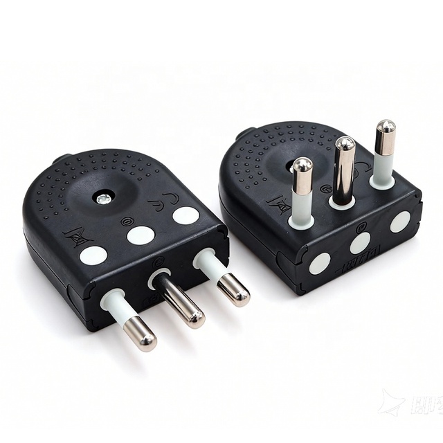 Italian Rewireable Plug 10A 16A Straight Elbow 90 Degree for Italy Power Supply Round 3 PINS Type-L Wiring Plug White Black