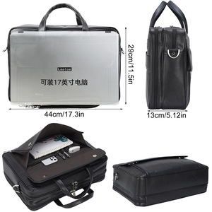 Men's Business <b>Briefcase</b> Large Capacity Laptop Bag Genuine Leather Crossbody Black P1338LHXJ - Product Image 3