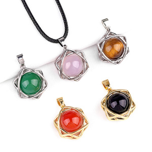 Offerta imperdibile: Sfera di Avventurina Naturale, Ciondolo Esagramma in Rame, Pietre Curative di Cristallo, Collana con Sfera di Occhio di Tigre per Regalo Fai-da-te - Product Image 1