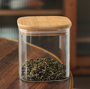 Toples penyimpan kaca dengan tutup bambu, toples penyimpanan makanan bening untuk kue Pasta tepung nasi teh biji kopi - Product Image 6