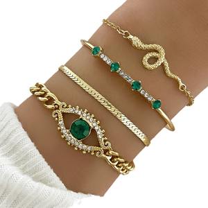 Trendi Set gelang mata berlian imitasi, Set gelang mata berlian batu permata imitasi berlapis emas, Set gelang rantai pola kekasih 5 potong - Product Image 5