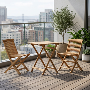 Ensemble bistrot d'extérieur en teck massif, 3 pièces, table de jardin pliante avec 2 chaises à lattes pliables - Product Image 4
