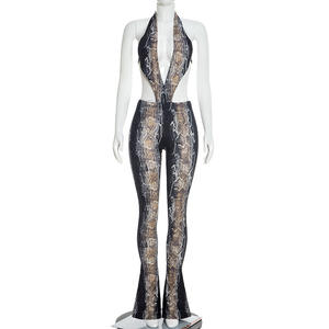 Viviblook J26JP014 Mono para mujer, sexy, ajustado, informal, con estampado de serpiente, sin espalda, sin mangas, con cuello halter cruzado, de una pieza - Product Image 6