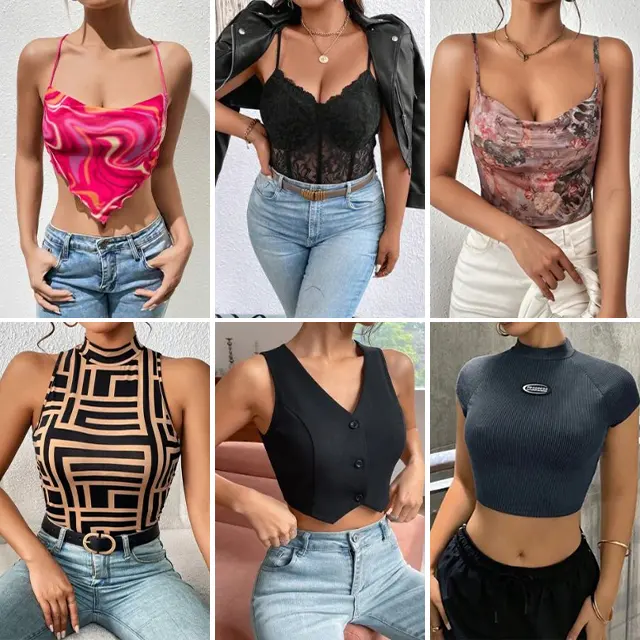 2024 New Summer Women's Fashion Sleeveless Top Chiffon Top Sexy Sling Clothing Short Top Random Shipment