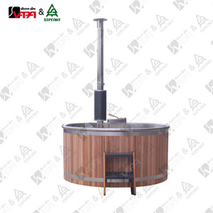 Vapasauna Tradizionale Rotonda a Legna con Rivestimento in Acciaio Inossidabile, Vasca Idromassaggio da Esterno Facile da Montare per il Benessere in Giardino - Product Image 2