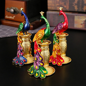 Caja de joyería de metal artesanal con diseño de pavo real, decoración para el hogar, esmaltada y con incrustaciones de diamantes, para la sala de estar - Product Image 3