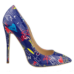 <strong>Women</strong> Wedding Graffiti High Heel <strong>Patent</strong> Leather Pointy Toe Printed <strong>Black</strong> <strong>Womens</strong> 12cm Dress Pumps <strong>Shoes</strong> - Product Image 6