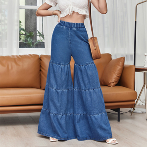 Wholesale Wide Leg <strong>Women</strong> Flare <strong>Jeans</strong> <strong>Boot</strong> <strong>Cut</strong> Denim Bottom Culottes <strong>Jeans</strong> <strong>for</strong> <strong>Women</strong> - Product Image 1