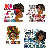 Transferts thermiques DTF Afro Black Girl, prêts à poser sur les t-shirts et les sweats à capuche, sans MOQ, designs DTF personnalisés