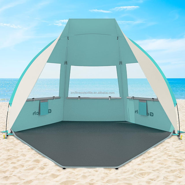 Easy Setup Oxford Waterproof Windproof Beach Umbrella Sun Shade Portable Beach Tent for 3/4-5/6-7 Person UPF 50+ UV Protection