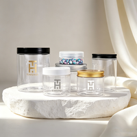 Pots cosmétiques ronds en plastique transparent de 150 ml, 250 ml, 350 ml, 400 ml, 500 ml, 1000 ml avec couvercles à vis en aluminium doré ou argenté