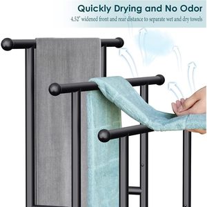 Freestanding <b>towel</b> rack, 3 tiers with basket, blanket drying display rack for <b>extra</b>-<b>large</b> bath <b>towels</b>, bathroom accessory. - Product Image 4