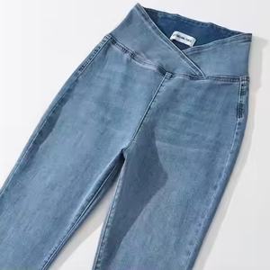 Jeggings en denim tissé extensible de haute qualité pour femmes, vente en gros, pantalon évasé taille haute, décontracté, motif uni, respirant, écologique - Product Image 5