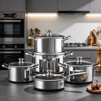 Set Peralatan Masak Stainless Steel Induksi Modern 10-Piece, Ukuran Besar dan Kuat, Termasuk Panci 22/26/30/34cm dan Wajan 30cm untuk Kompor Gas