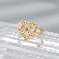 Bague de luxe QIUHAN en forme de cœur, bagues avec initiales A-Z, plaquées or, en acier inoxydable, OEM, émail, fleur, vintage, bagues de fiançailles, 1 pièce