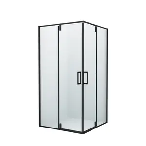 Cabina de ducha con bisagra negra para baño, cabina de ducha personalizada de 2 lados con puertas de vidrio