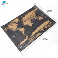 Nhà Máy Tùy Chỉnh Kích Thước Nhỏ Màu Vàng Scratch Off Bản Đồ Thế Giới Poster Vàng Scratch Bản Đồ Thế Giới
