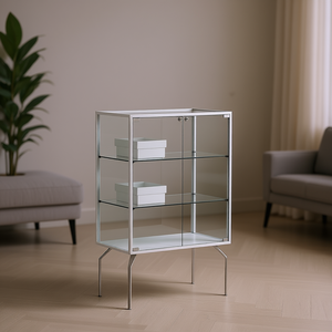 Vitrina con marco de aluminio de 91x37x120cm, vitrina de vidrio blanco con puertas con cerradura y estantes ajustables - Product Image 3