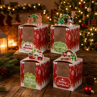 Boîte cadeau en papier rouge pour Noël avec poignée et fenêtre, boîte à friandises de Noël pour biscuits, chocolats, cadeaux de fête, emballage de Noël