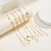 Pulsera de Cadena de Oro 8K y Acero Inoxidable con Triple Anillo para Mujer, Incrustada con Zirconia Blanca en Forma de Ojo