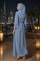 Robe longue en polyester à col irrégulier, ornée de strass cousus à la main, à manches évasées superposées, pour l'Aïd, les vacances et les occasions quotidiennes, Abaya