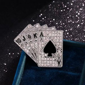 Bros Pin Kartu Poker Laris Manis Bahan Seng untuk Kerah Jas Pria dan Wanita, Bros Mewah - Product Image 4
