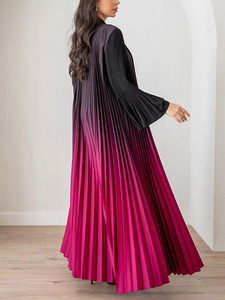 Cappotto Abaya Plissettato Miyake con Sfumature di Colore, Popolare Cardigan con Maniche a Campana per Donne Mediorientali, Mantello, Tunica - Product Image 2