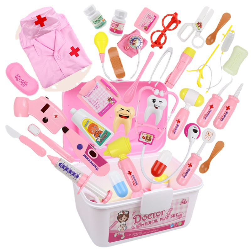 Набор детских игрушек-врачей, пластиковый ящик для хранения, набор инструментов для ролевых игр, стетоскоп с подсветкой и звуком
