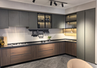 Armoires de cuisine complètes sur mesure, design grain de bois, couleur foncée, placards de rangement, armoires en bois, ensemble complet pour cuisine