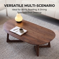 Table basse ovale moderne en bois massif avec base en V, table centrale pour chambre et salon, durable et écologique