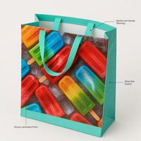 Sac de courses personnalisé en tissu non tissé laminé, motif popsicle coloré, durable pour la promotion de vente au détail et les cadeaux de marché