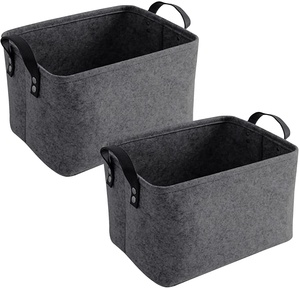 Factory Wholesale Stocked Organizer Baskets Feature Custom Felt Laundry Storage Bins For Laundry Felt Storage Basket with Handle