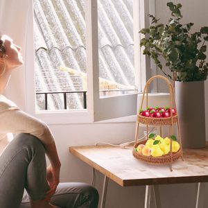 Ciotola per Frutta <span class=keywords><strong>in</strong></span> Plastica Effetto <span class=keywords><strong>Vimini</strong></span> con Supporto, Vassoio <span class=keywords><strong>in</strong></span> Rattan, Cesto per Caramelle, Cesto di Servizio, Scolapasta da Cucina, Organizzatore Vintage - Product Image 4