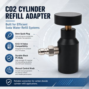 Station d'adaptation pour remplissage et recharge de bouteilles de dioxyde de carbone pour eau gazeuse avec valve à raccord rapide de 8 mm pour vannes G1/2-14, en matériau PC noir - Product Image 4