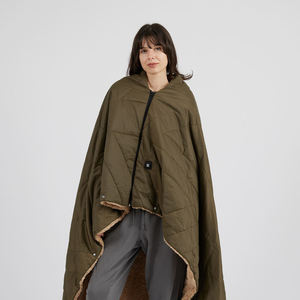 Wearable Blanket <b>Quilted</b> Heated Electric 140x180cm Dark Khaki Flannel Sherpa Winter Use <b>Single</b> Size - Product Image 1