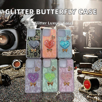 Étui de téléphone en TPU DIY avec miroir en forme de cœur papillon en strass scintillant pour iPhone Tecno Infinix Itel