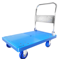 Carretilla de Plataforma de Cuatro Ruedas de Plástico y Aluminio Resistente para Exteriores, Ruedas de 4 Pulgadas, Capacidad de Carga de 500 kg, Postes Metálicos, Herramientas OEM