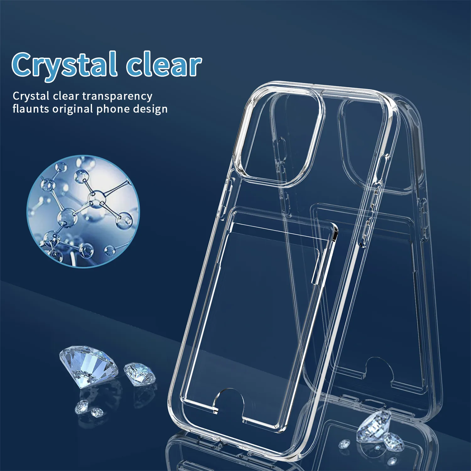Factory Hot Sale Acrylic Clear Card Wallet Hard Back Phone Cover For Apple iPhone 14 Pro Max TPU Insert 2 Cards Holder Cases
