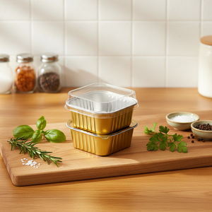 Conteneur à gâteau en aluminium recyclable de 300 ml, moule à flan carré, gobelets en aluminium pour la cuisson de desserts, pour les réunions, les mariages, les fêtes - Product Image 1