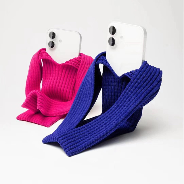 Universal with Mini Shoulder Colorful Phone Bag Accessory for iPhone Autumn Winter Trendy Knitted Phone Bag Small Wallet