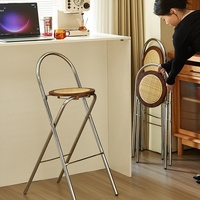Chaise pliante vintage pour usage domestique, empilable, petite, pour balcon, loisirs, moderne, en acier inoxydable et rotin, avec dossier, tabouret de salle à manger