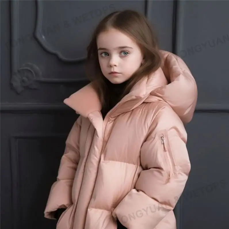 Vêtements personnalisés en gros filles manteau en duvet 2023 hiver enfants mi-longueur enfants vêtements garçons et filles doudounes pour enfant