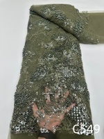 NI.AI Nouveau design Tissu en dentelle perlée à motif floral, Tissu en dentelle à sequins, Tissu en dentelle filet à sequins et perles